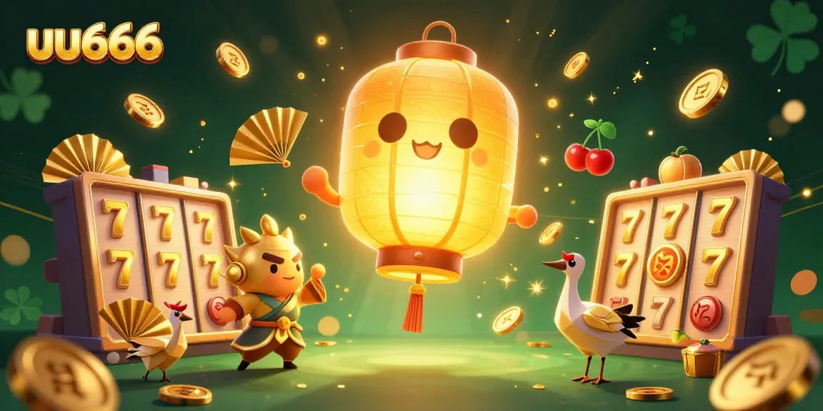 Spin the reels at uu666 with vibrant 3D slots and golden lanterns illuminating the casino atmosphere.
