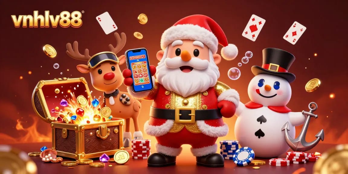 Celebrate wins at vnhlv88 with festive characters and exciting casino elements in a vibrant scene.