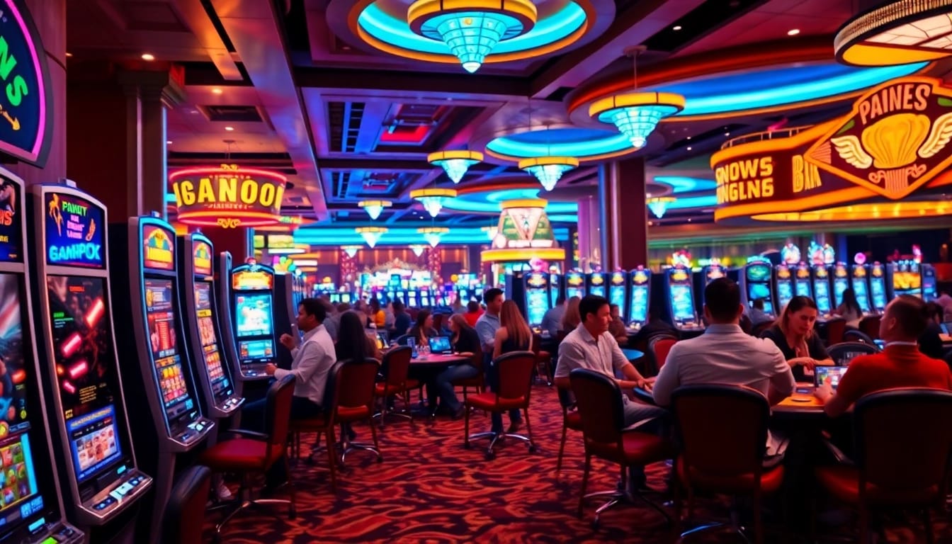 Casino qui accepte usdt, exciting gaming scene with players and vibrant lights.