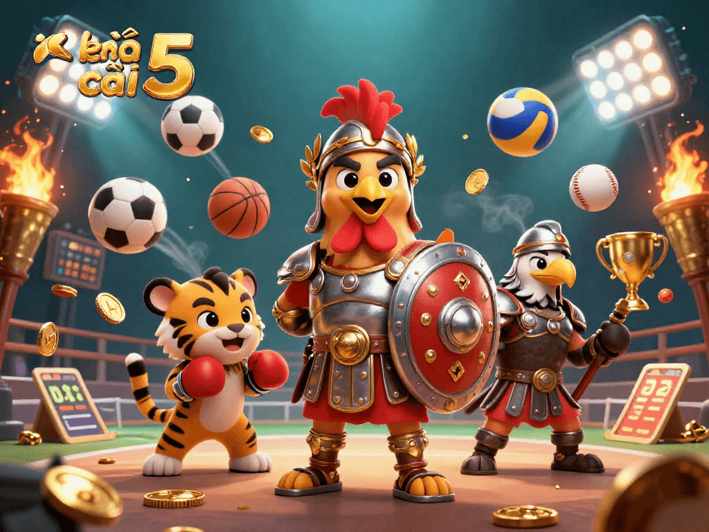Engage with kèo nhà cái 5: Explore dynamic sports betting elements in a vibrant 3D scene.