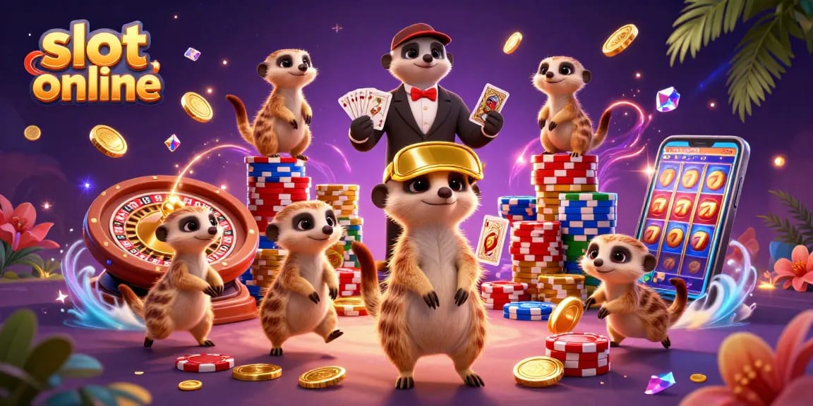 Play slot online with fun meerkat casino characters in a vibrant 3D scene