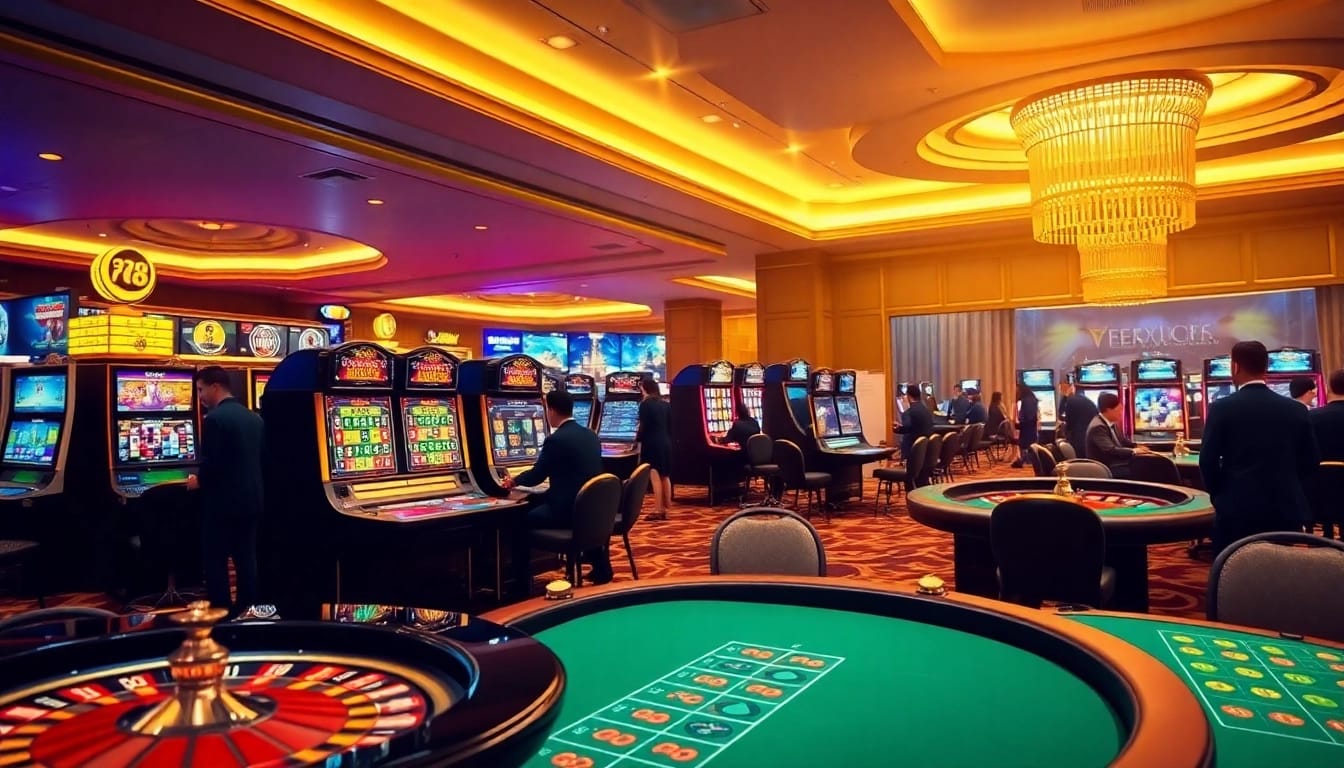 Experience Bet88 đăng nhập in a vibrant, luxurious casino gaming environment illuminated with soft lighting.
