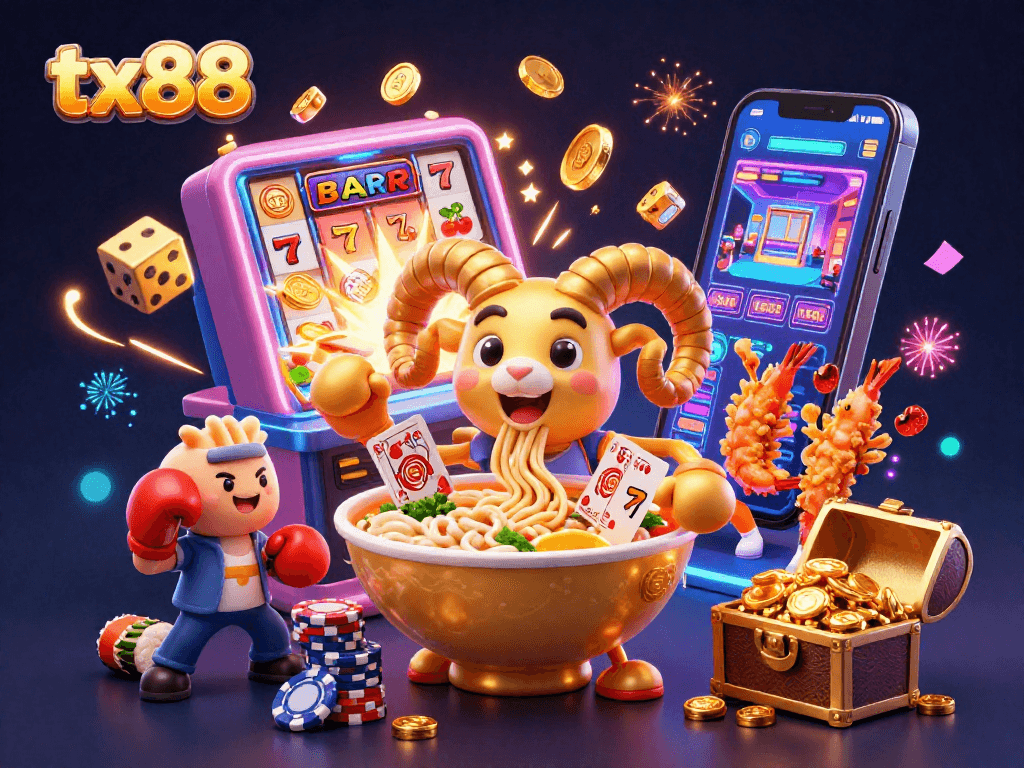Experience the excitement of tx88 with vibrant characters, dynamic jackpot elements, and a colorful casino scene.