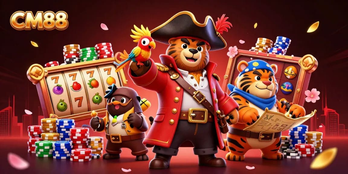 Spin the reels at CM88 with vibrant slot machines and animated characters, enjoying exciting casino games.