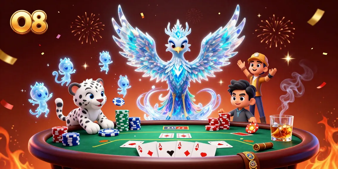 O8 captivates as players engage with poker in a vibrant 3D casino scene.