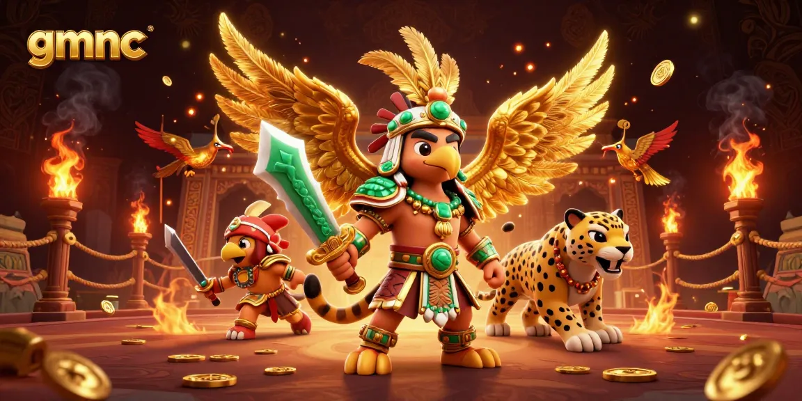 Experience thrilling moments at gmnc, with Aztec warriors and gold coins amidst a vibrant casino scene.