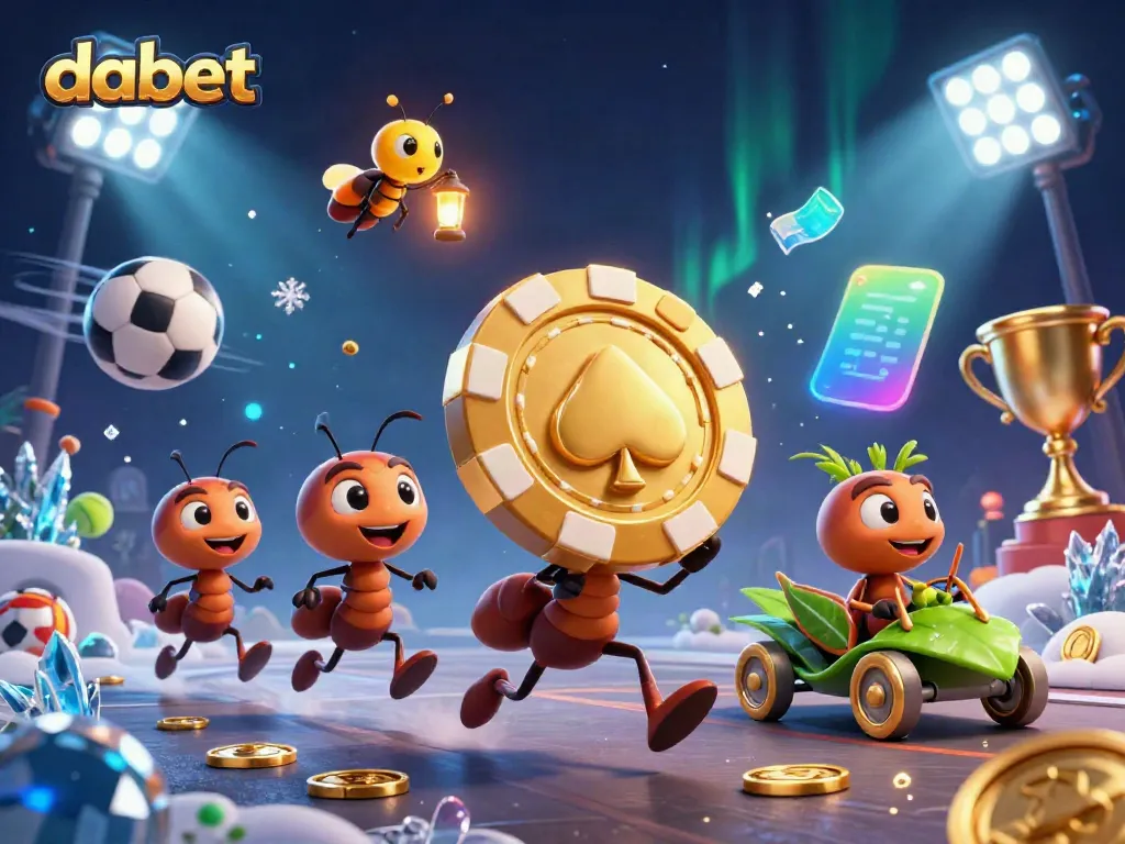 Explore thrilling dabet adventures as cartoon ants conduct a heist with golden poker chips.