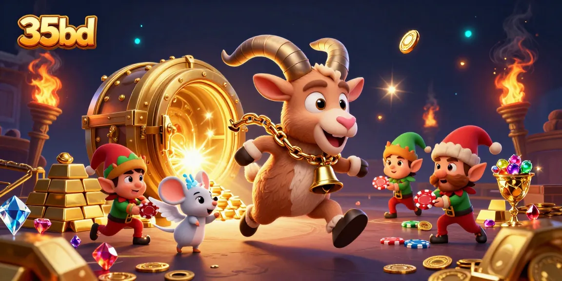 Engage in thrilling 35bd casino antics with Krampus, angel mouse, and mischievous gremlins amidst gold!