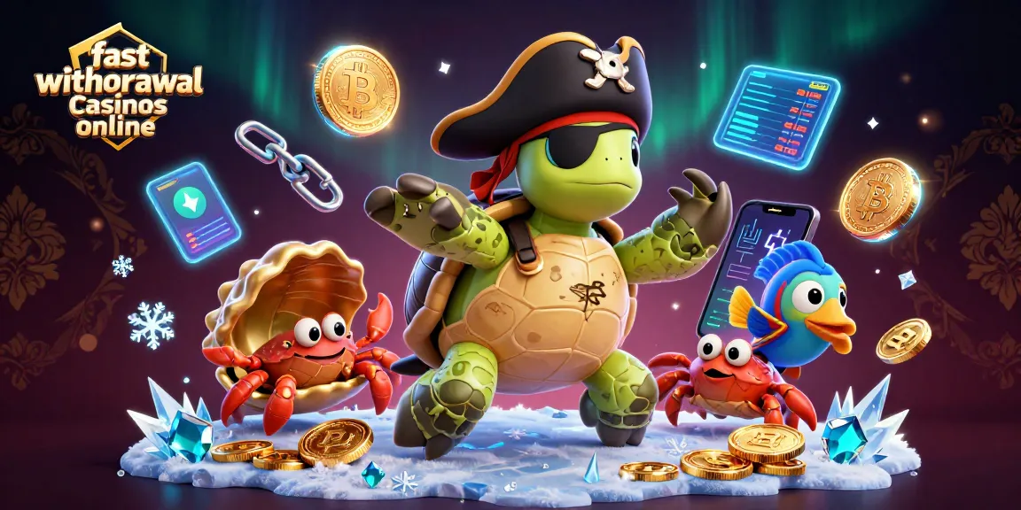 Discover fast withdrawal casinos online with vibrant pirate turtle artwork above treasure.