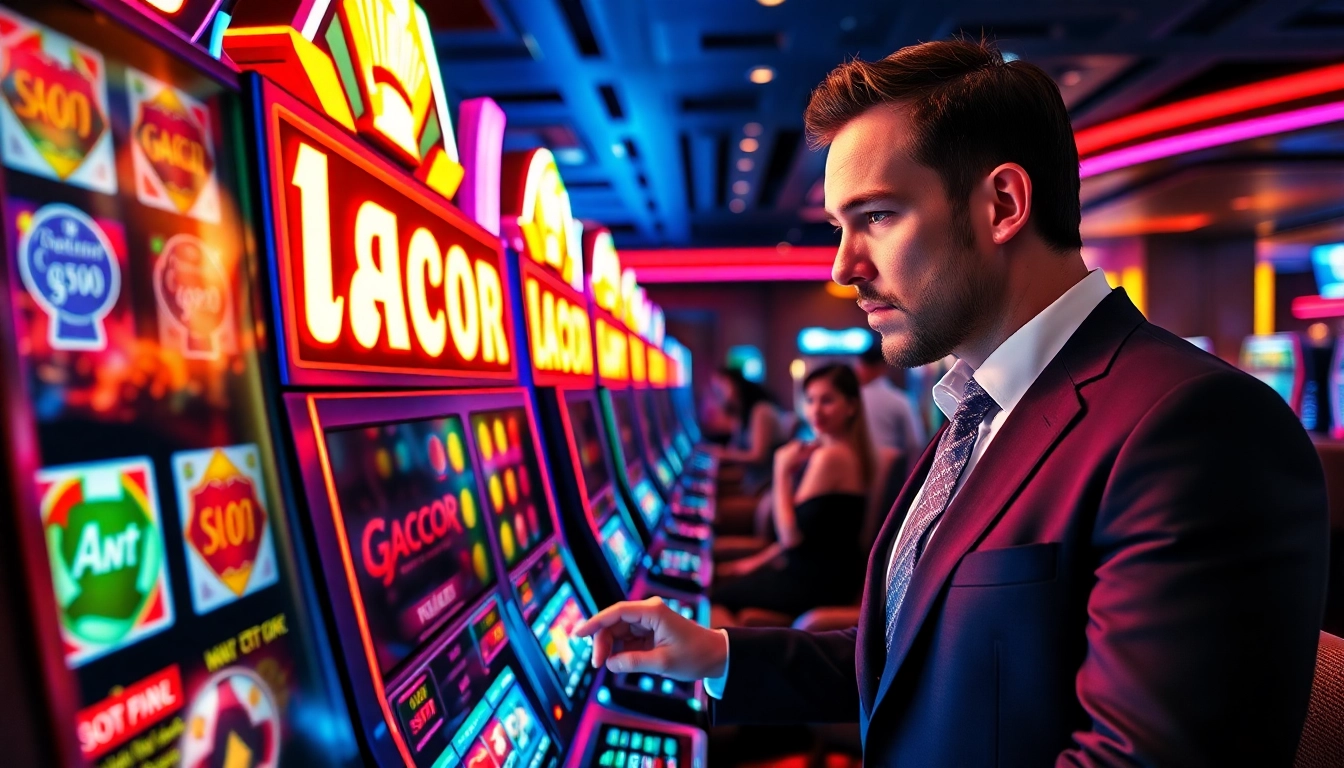 Menangkan slot gacor di mesin slot berkilau dalam suasana kasino yang meriah.