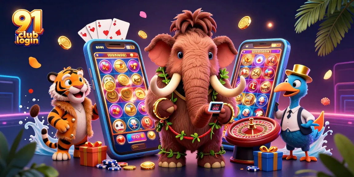 Engage with 91 club login in a vibrant casino scene featuring iconic gaming characters and lively casino elements.