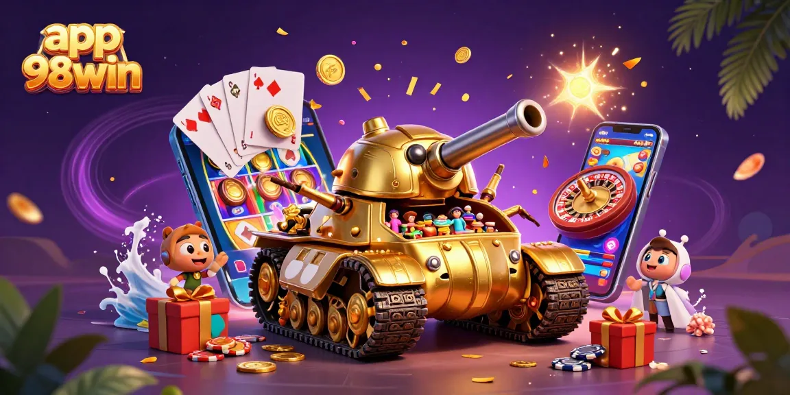Enjoy thrilling gameplay with app 98win as colorful slot games and golden casino treasures abound!