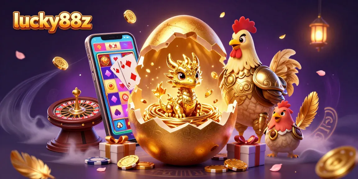 Play slots with lucky88z and win big as the golden dragon emerges from its egg surrounded by riches.