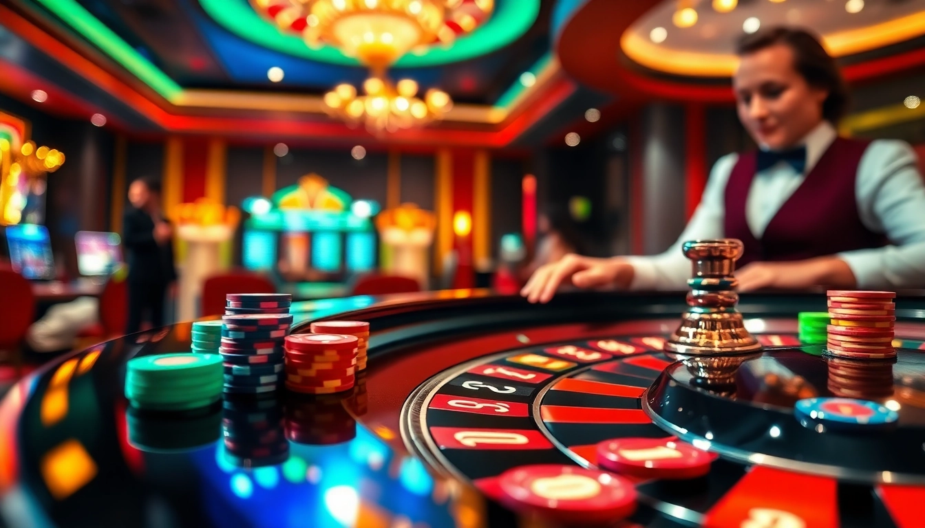 5777 bet login সম্পর্কিত অনন্য ক্যাসিনো দৃশ্য, যেখানে রৌলেট টেবিল এবং সুন্দরী ডিলার রয়েছে।