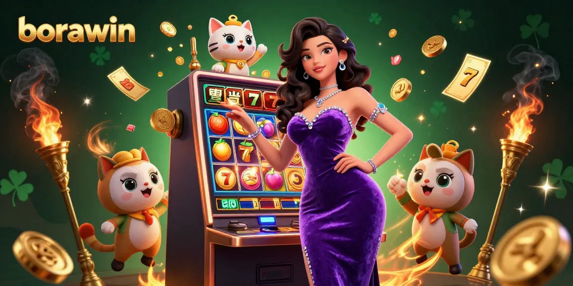 Experimente a emoção do borawin com uma cena de cassino glamourosa apresentando uma máquina caça-níqueis de jackpot.