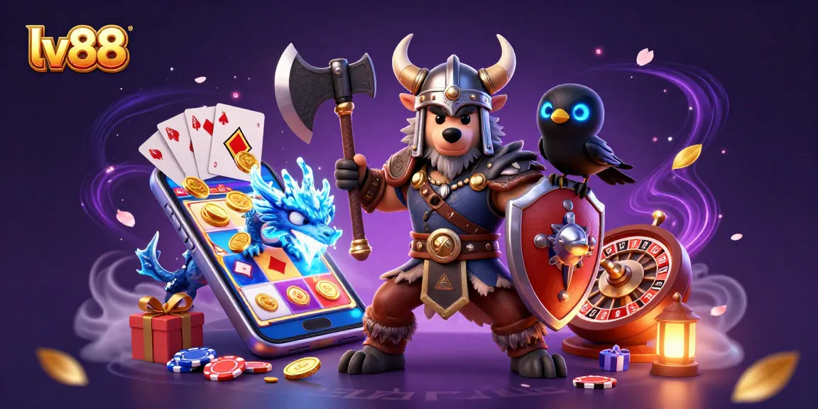 Experience excitement at lv88 with a 3D Viking warrior, dragon, and slot game action!
