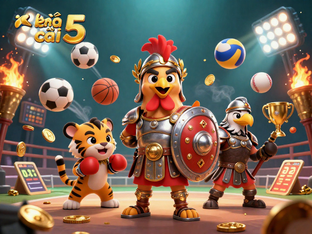 Engage with kèo nhà cái 5: Explore dynamic sports betting elements in a vibrant 3D scene.