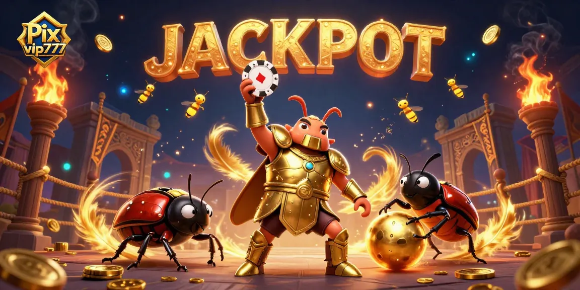 Experience winning moments with Pix vip777, featuring a victorious gladiator beetle and jackpot celebrations.