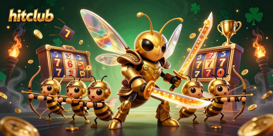 Join the excitement at hitclub with a dynamic 3D illustration of casino adventures featuring slots and golden elements.
