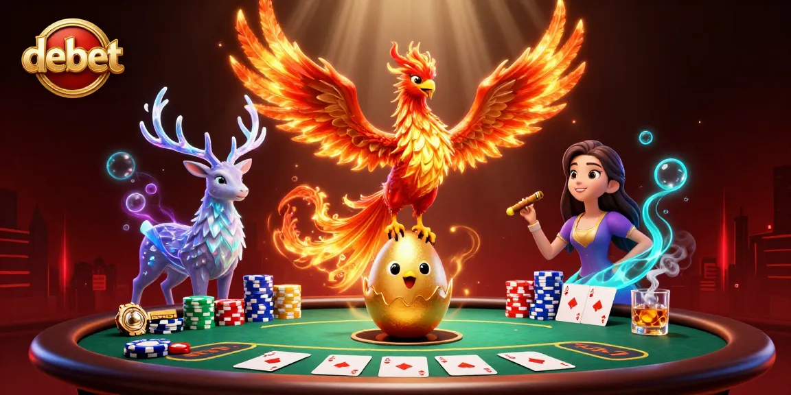 Experience debet casino thrills with a vibrant 3D phoenix and poker elements in action.