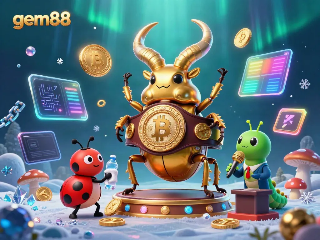 Experience gem88's excitement with a dynamic illustration featuring a golden stag beetle in a boxing match.