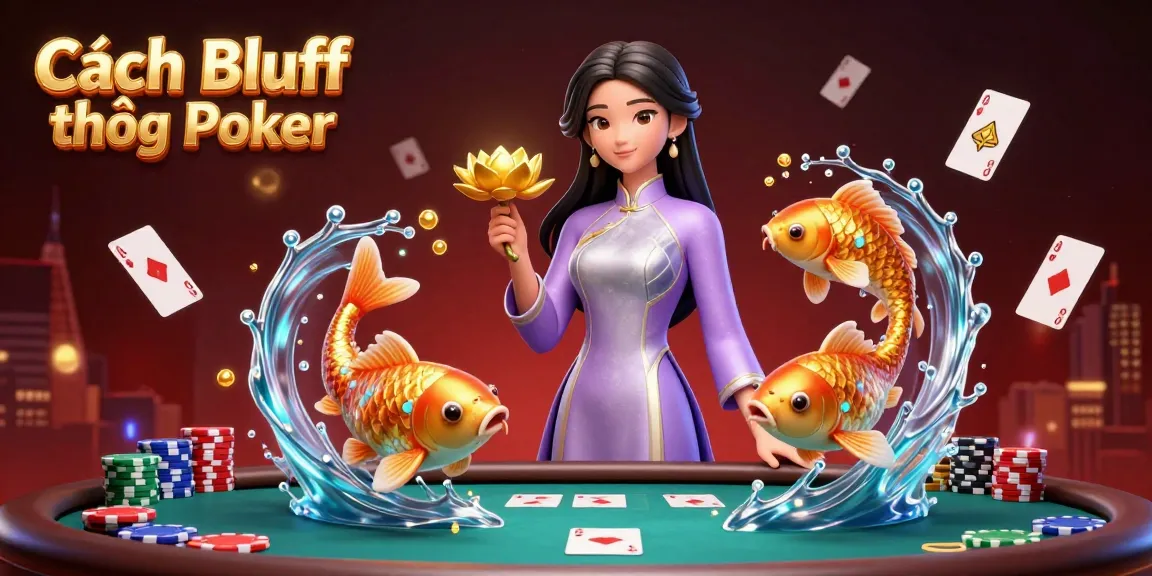 Cách Bluff trong Poker illustrated through dynamic poker scene with skilled players and vibrant cards.