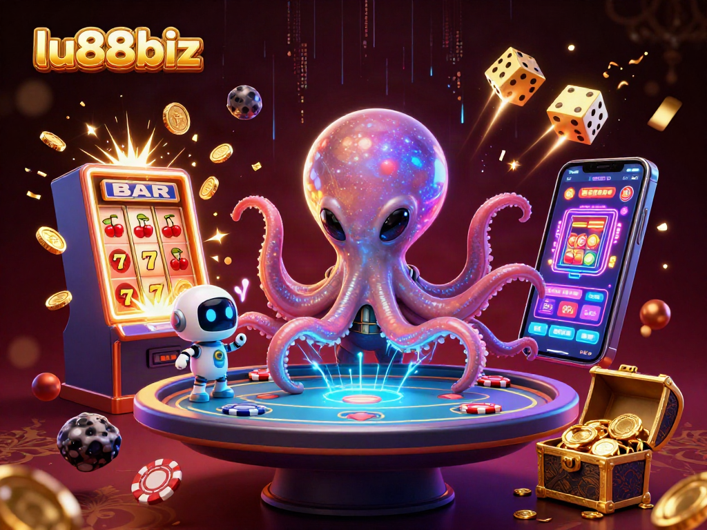 Experience cosmic excitement with lu88biz in a vibrant alien casino scene featuring space-themed poker elements.