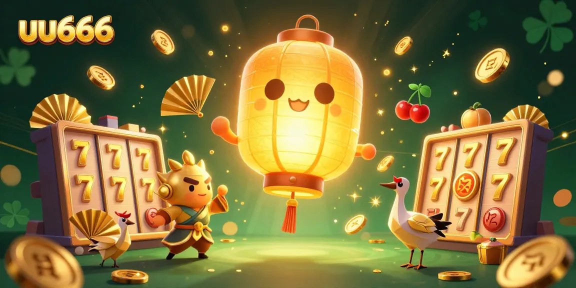 Spin the reels at uu666 with vibrant 3D slots and golden lanterns illuminating the casino atmosphere.