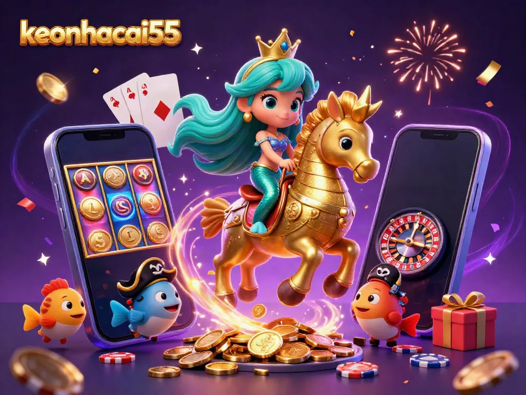 Experience vibrant magic with keonhacai55 as the mermaid princess engages in exciting gambling adventures.