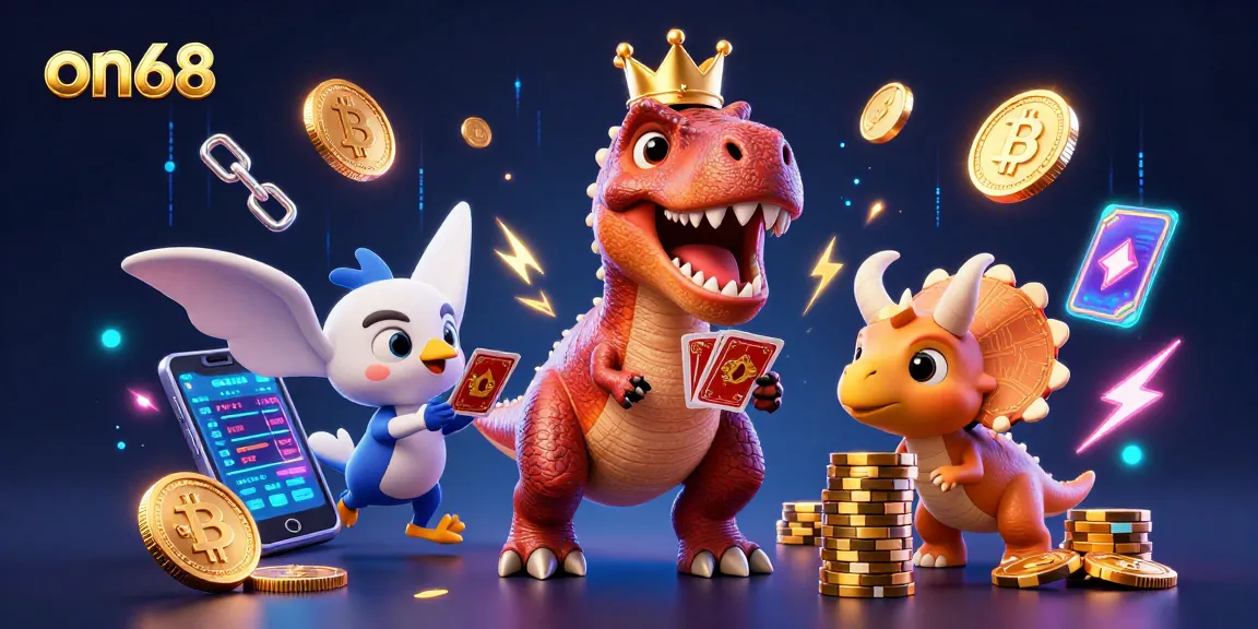 on68 offers an exciting 3D gaming scene with vibrant characters and crypto elements in action.