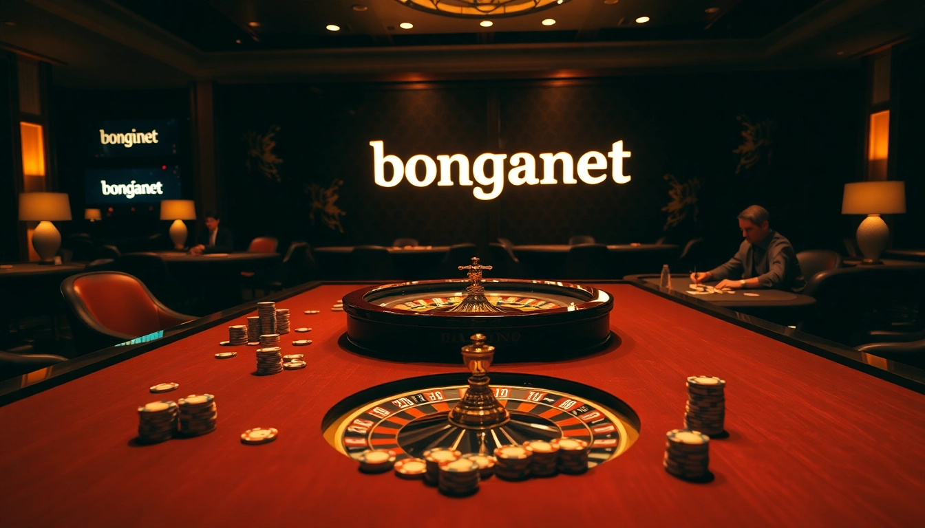 Engaged gamblers placing bets at a sophisticated table, featuring the brand bongdanet prominently.