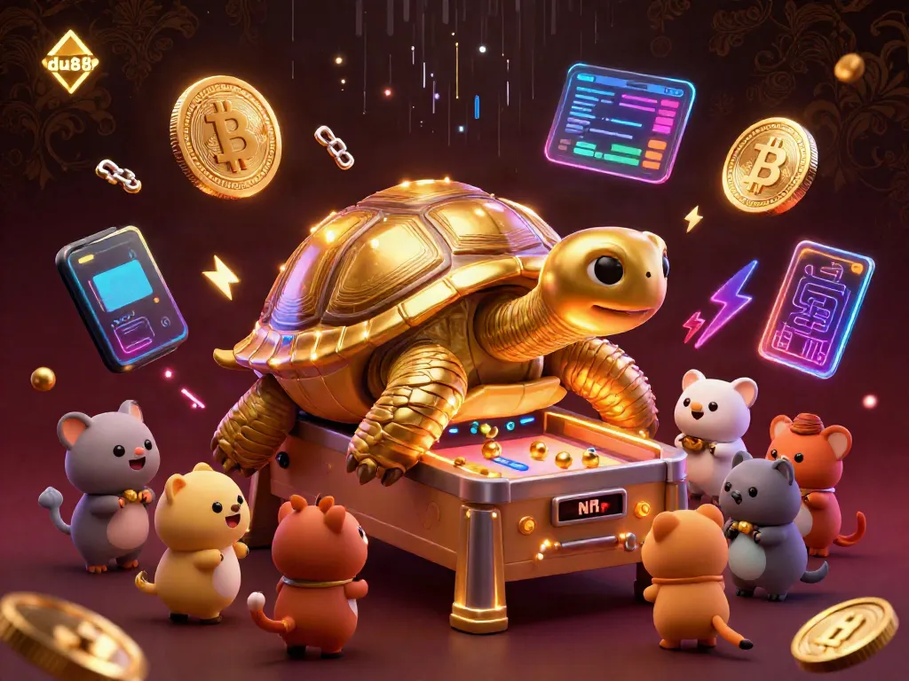 Engage with the thrilling world of du88's casino games featuring a colossal golden tortoise and excited players.