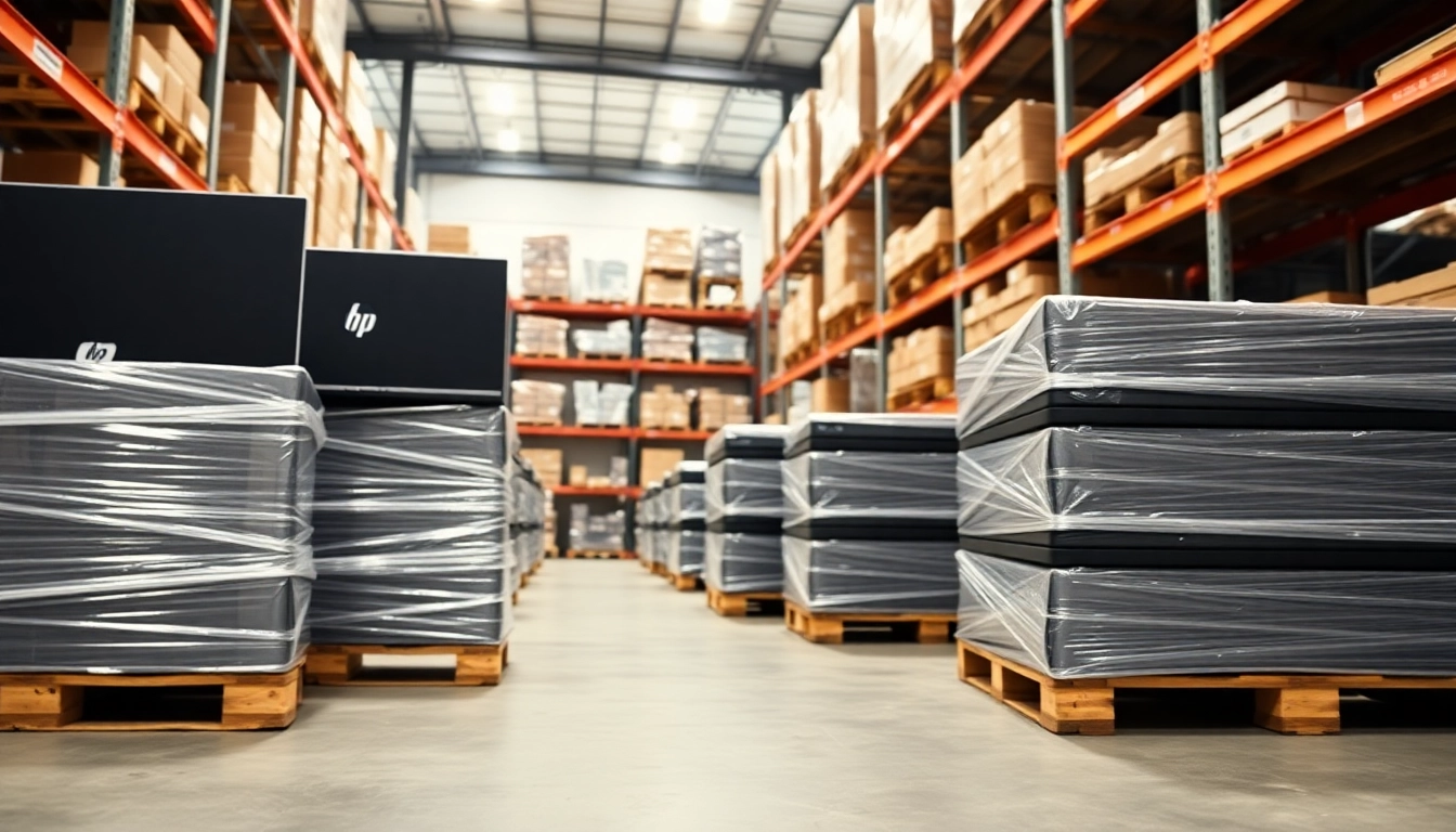 Buy HP Laptop Pallets Wholesale Liquidation & Resale Lots (USA) in an organized warehouse showcasing products.