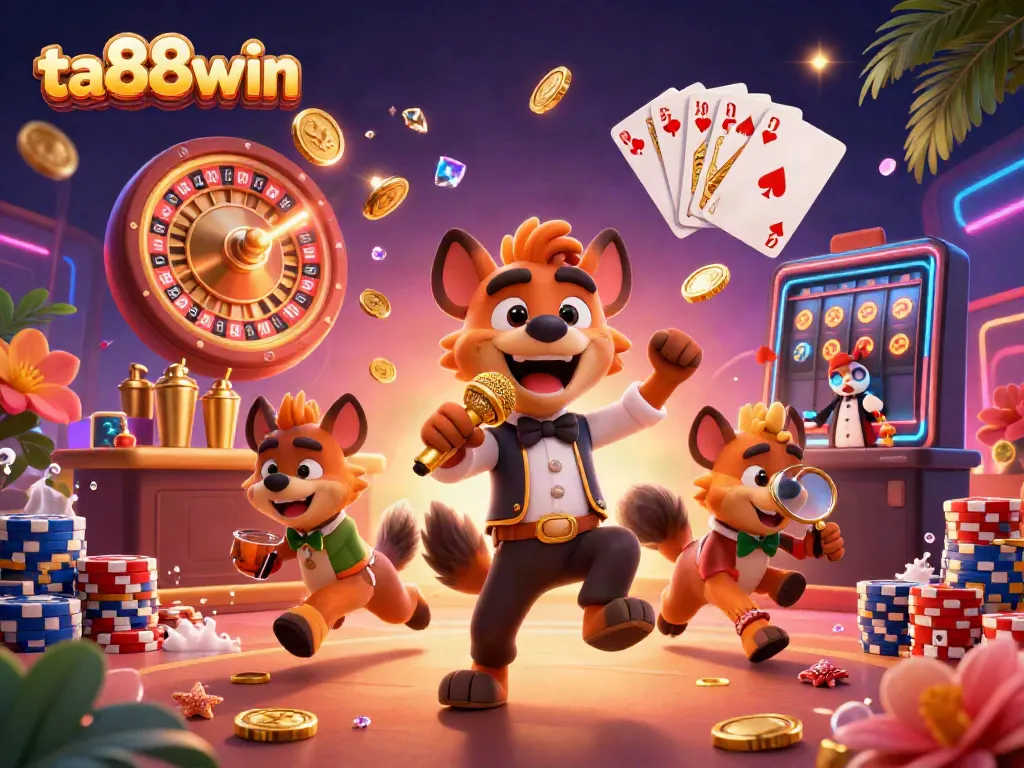 Experience the vibrant casino atmosphere with ta88win as hyena characters entertain, mix drinks, and secure the scene.