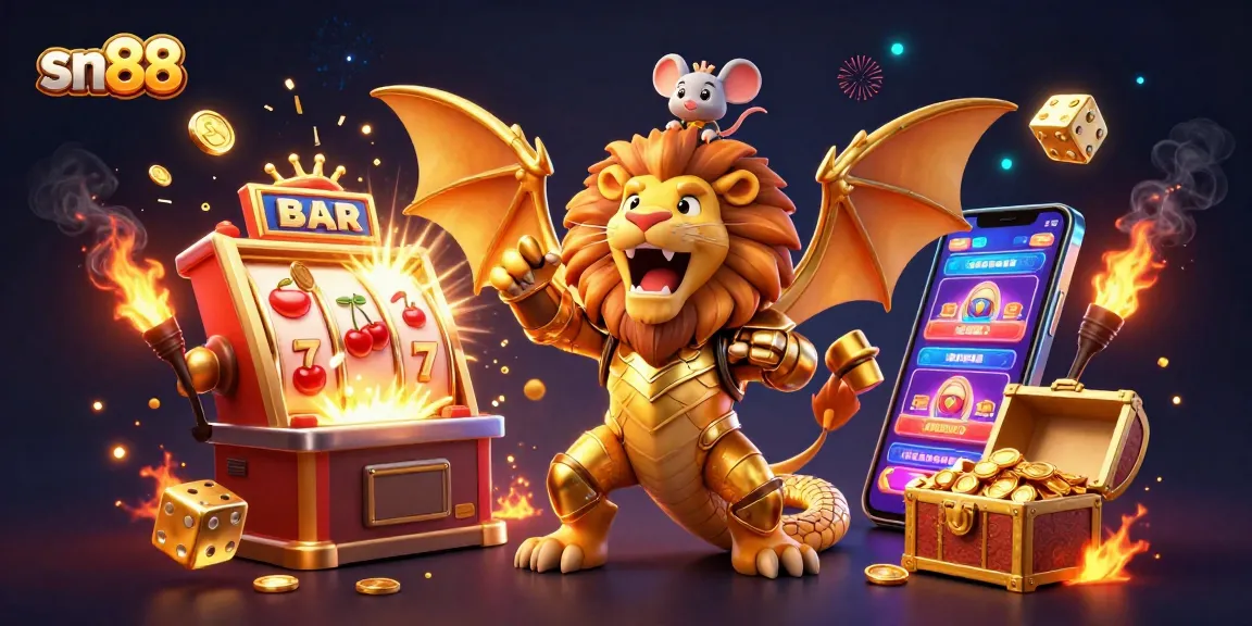 Experience thrilling jackpots at sn88 with dynamic scenes featuring slot machines and casino elements.