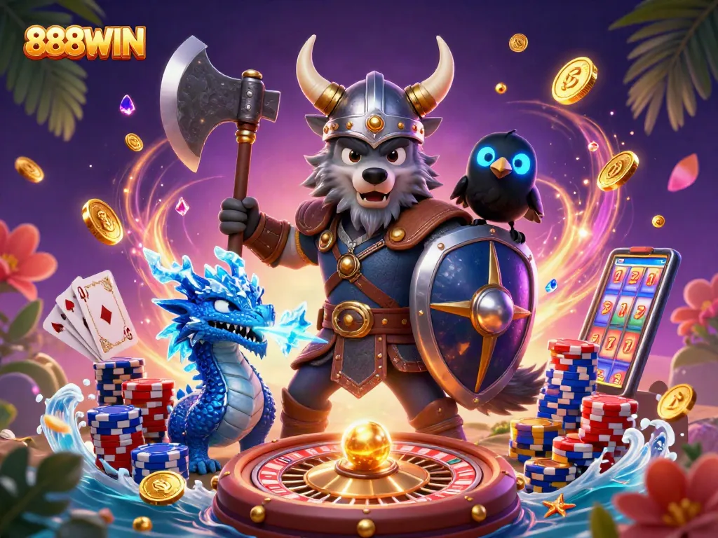 Unleash your luck with 888WIN as a Viking wolf warrior, dragon, and raven play games!