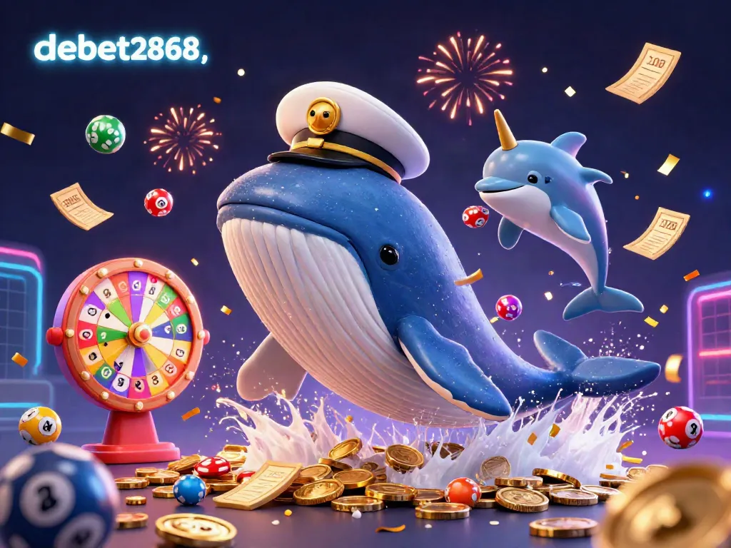 Experience gaming with debet2868 as a whimsical whale and friends celebrate wins in a vibrant casino world.