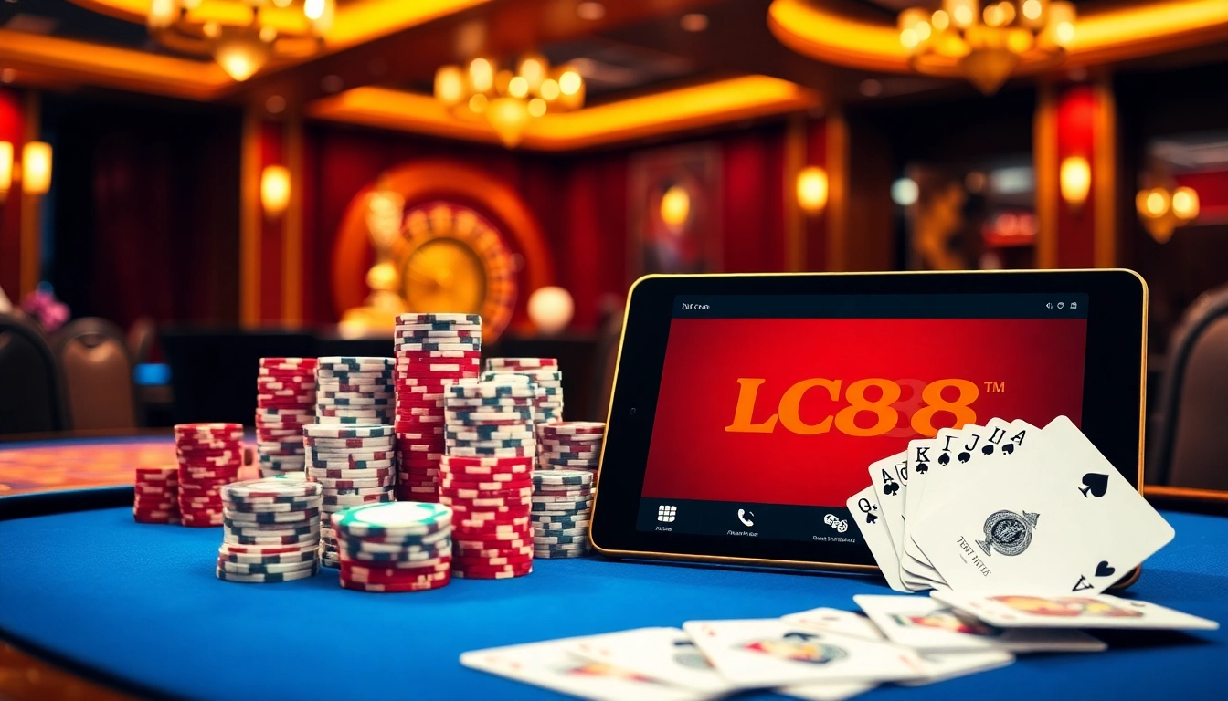 Experience the thrill of winning at lc88 com with a luxurious casino setup featuring poker and roulette.