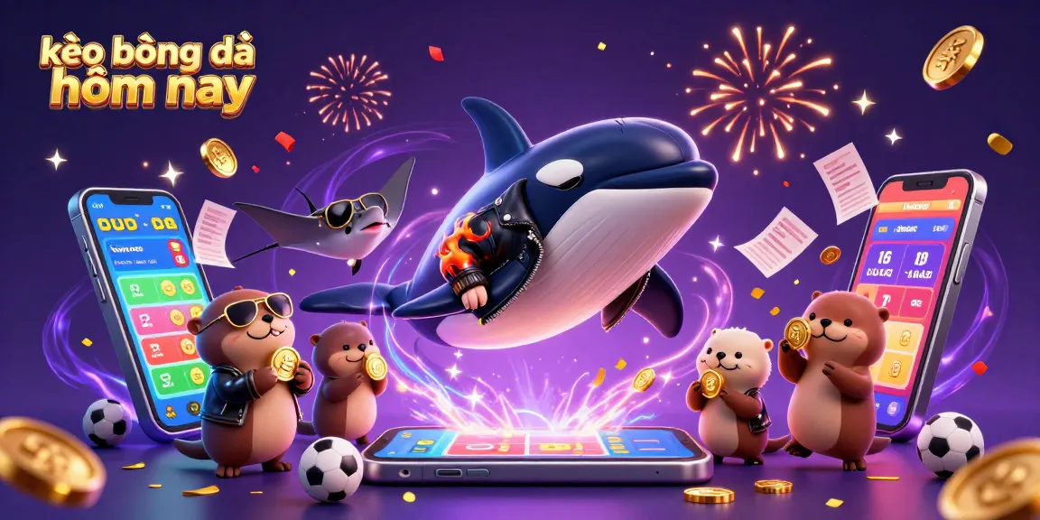 Engage with kèo bóng đá hôm nay through an exciting scene featuring an orca, stingray, and otters in a sports betting theme.