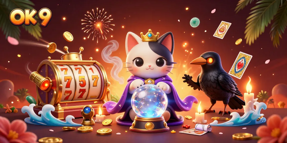 Experience thrilling gameplay at OK 9 with a packed casino scene featuring mystic elements and lucky symbols.
