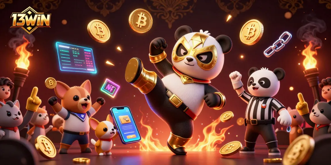 Experience thrilling moments at 13WIN with an energetic 3D scene filled with vibrant gaming elements.