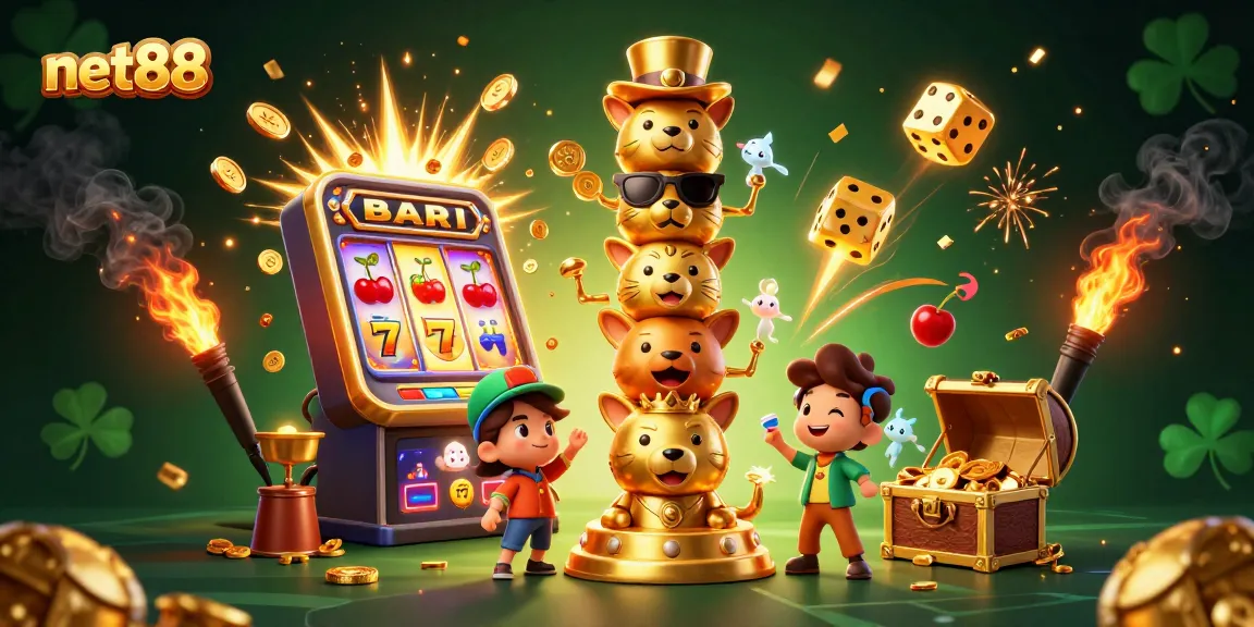Experience exciting gameplay at net88 with colorful symbols, golden coins, and a festive casino atmosphere.