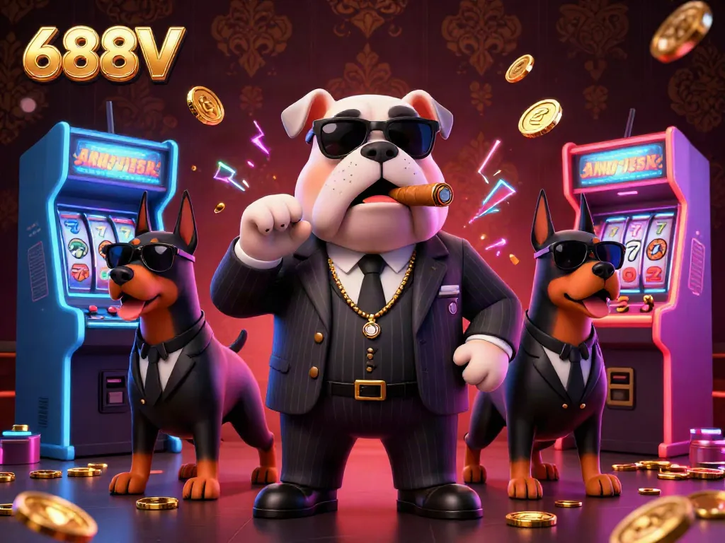 Experience the excitement of 688V with a mafia-themed casino illustration capturing dynamic gameplay.