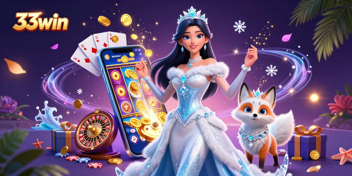 Engage with 33win's thrilling slot games, featuring an enchanting ice queen and arctic fox.