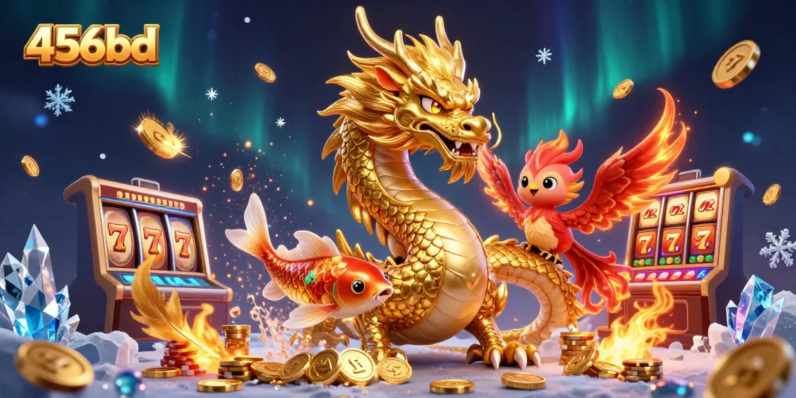 Experience exciting action at 456bd with a captivating 3D casino scene featuring a dragon and phoenix.