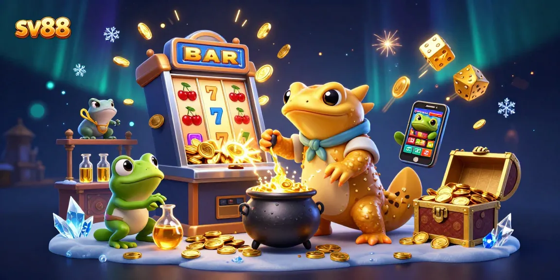Experience the excitement of sv88 with a vibrant casino scene featuring alchemical transformations and jackpots.
