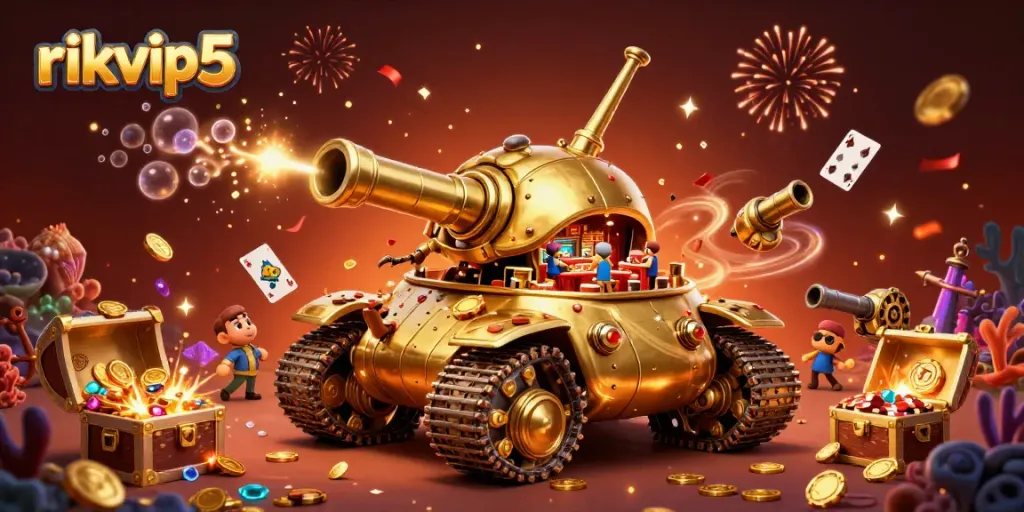Engage in exciting gameplay at rikvip5 with a vibrant miniature casino scene featuring golden beetles and dynamic game elements.