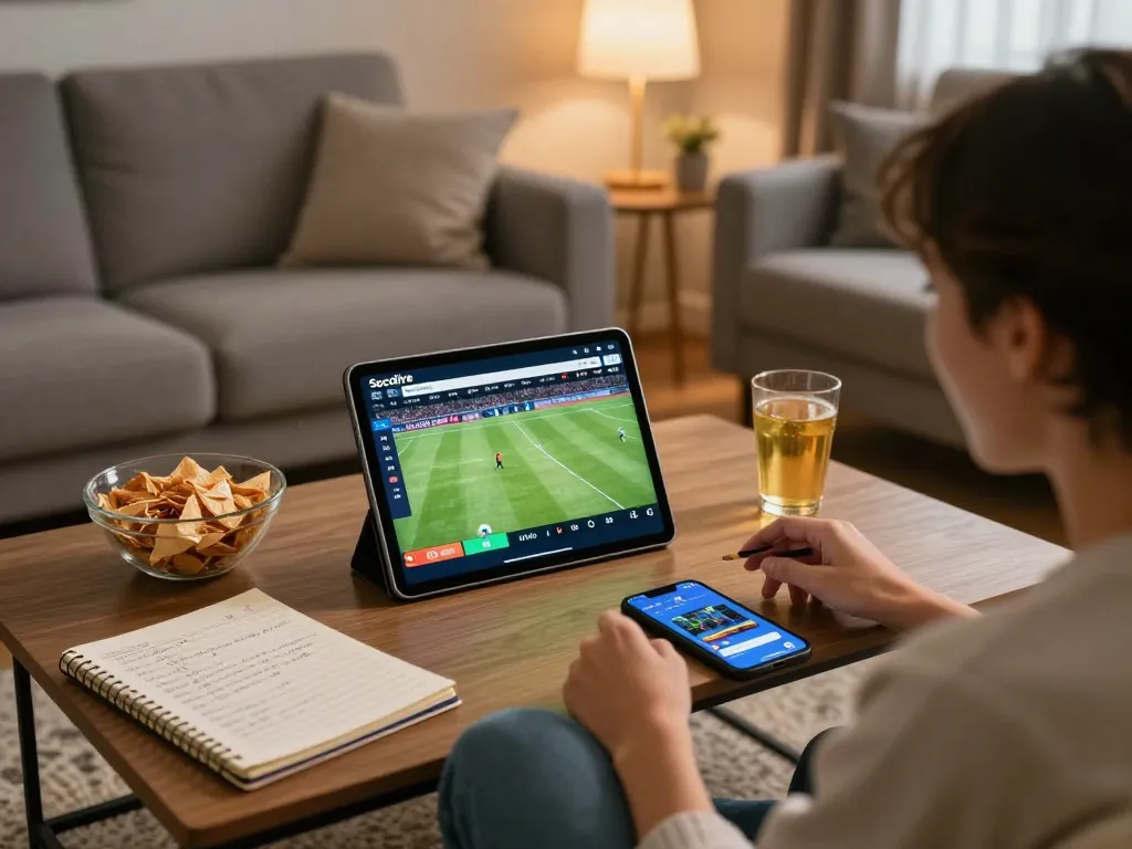 Socolive streaming exciting soccer matches from a cozy home setup, enhancing the viewer's experience.