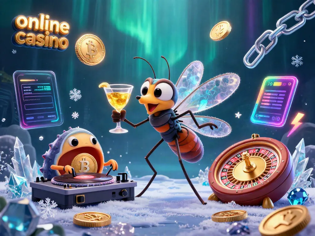Engage with the vibrant online casino atmosphere featuring animated characters and neon elements.