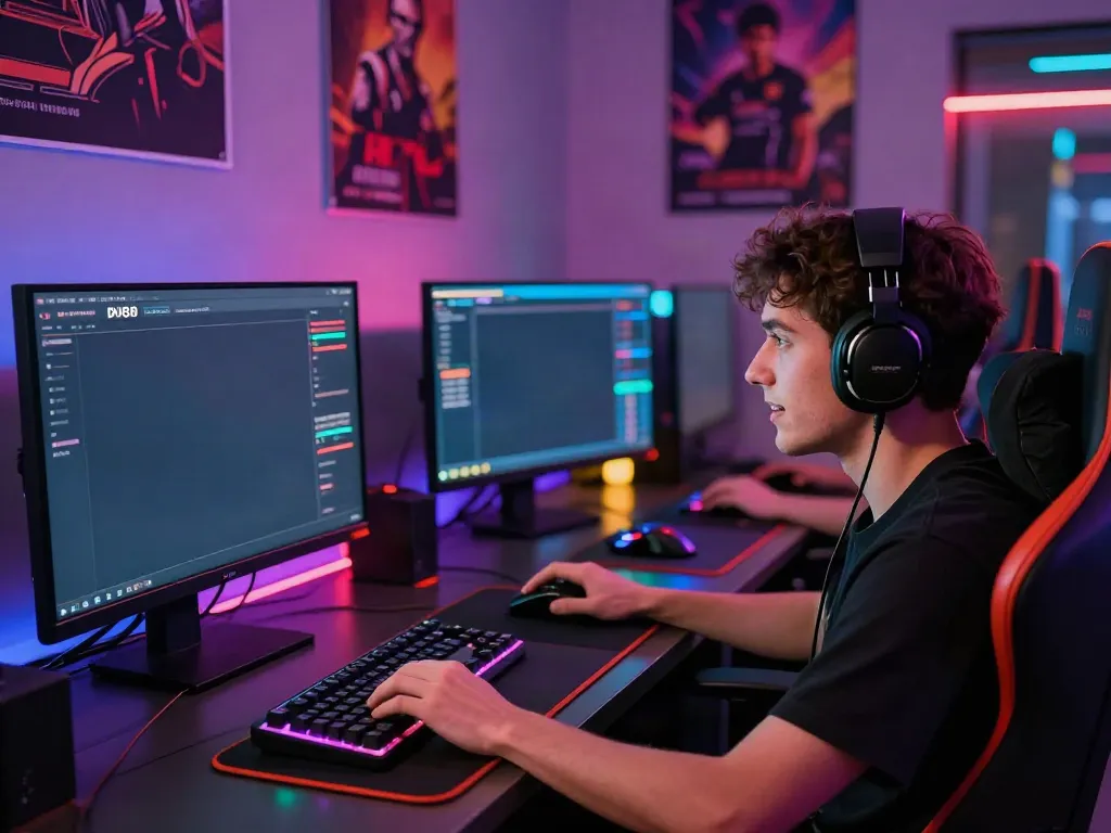 Player engaging with DU88 online gaming setup with colorful LED lights.